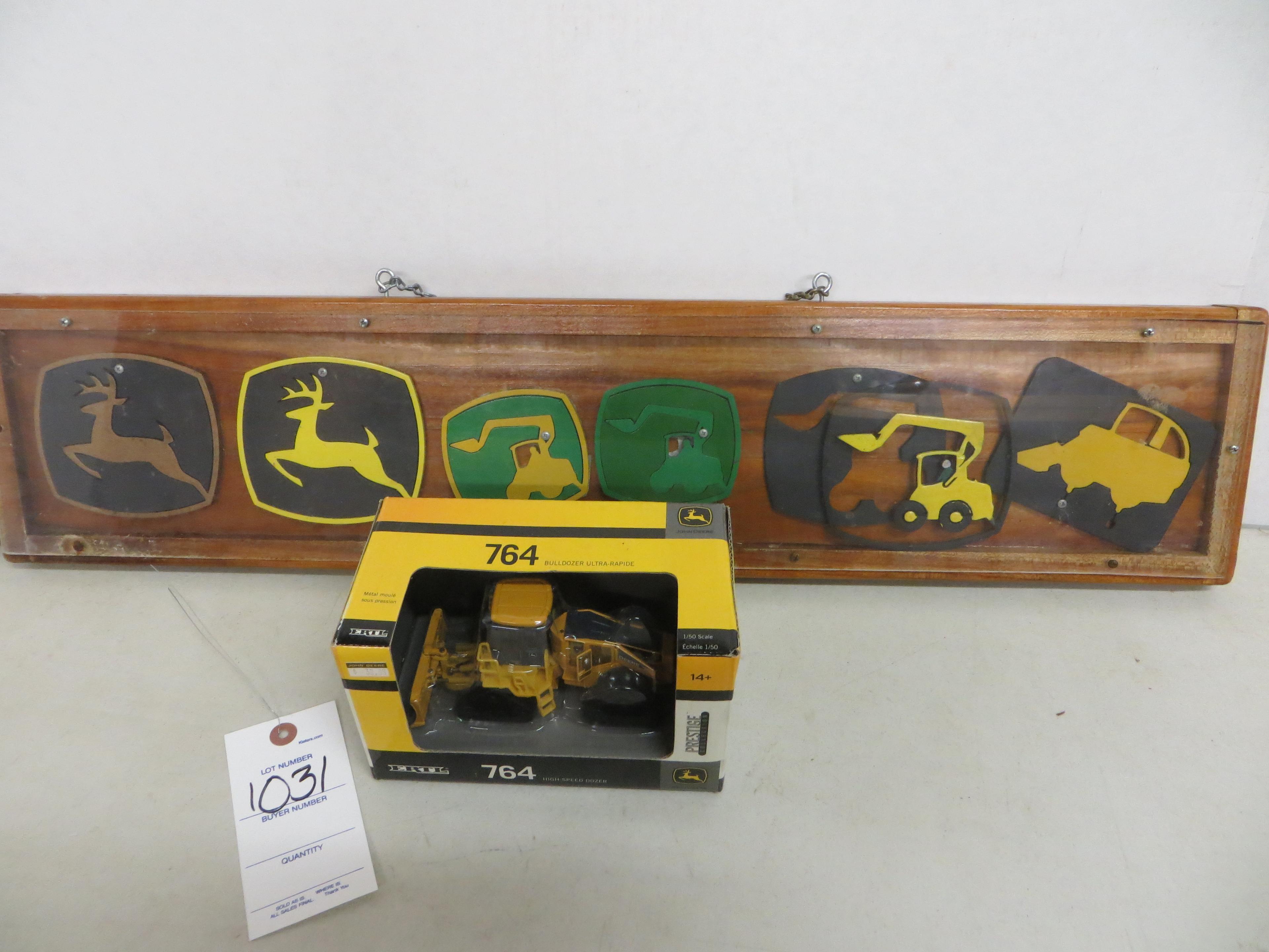 Metal John Deere cut outs in frame w/764 High speed dozer, Prestige