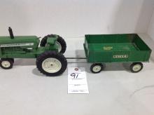 Oliver 1800 n/f w/wagon, steering wheel missing & broken hitch