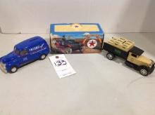 3 vintage trucks, Ertl, Texaco & Oklahoma Farm