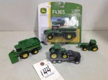 JD combine, truck & 2 tractors, w/F4365 nutrient applicator