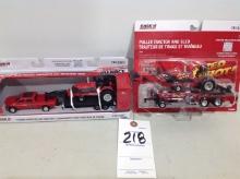 Red Menace pulling tractor w/truck & flat bed & Red Hot Puller w/sled