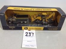 John Deere Truck w/trailer & Loader Backhoe, 1/64 scale
