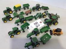 assortment of John Deere tractors & implements