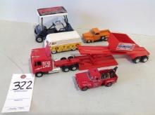 assortment of toys, pulling sled w/semi
