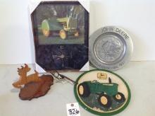 John Deere clock, plow, plate, wall décor & wood deer