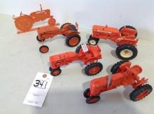 AC & Case tractor, 2 with broken seat and steering wheels, Metal plaque