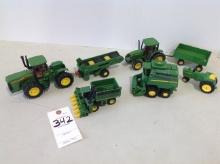 assortment of John Deere tractors & implements