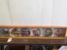 10 Danbury mint plates w/John Deere farm scences in wood display case