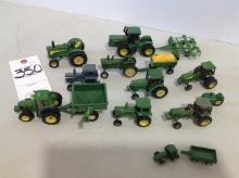 assortment of John Deere tractors & implements