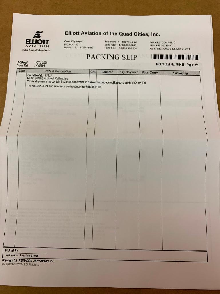 COLLINS CTL-22D COMM CONTROL PANELS 822-2175-007 (REPAIRED)