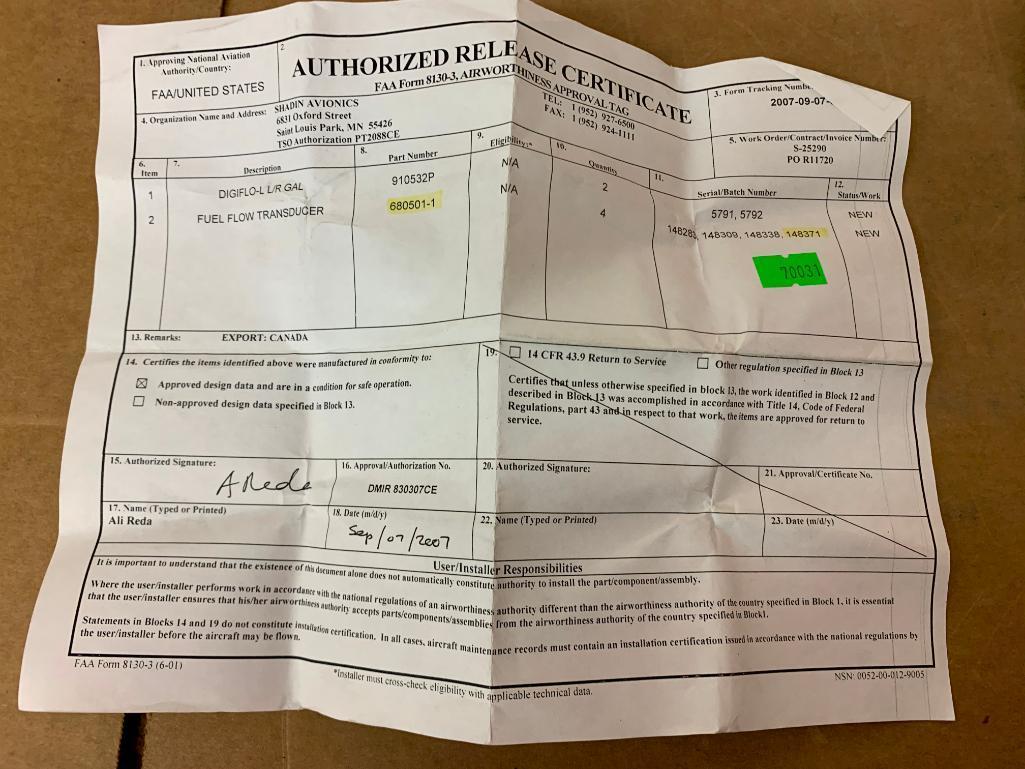 SHADIN FUEL FLOW TRANSDUCER 680501B [ALT: 680501-1] (NEW)