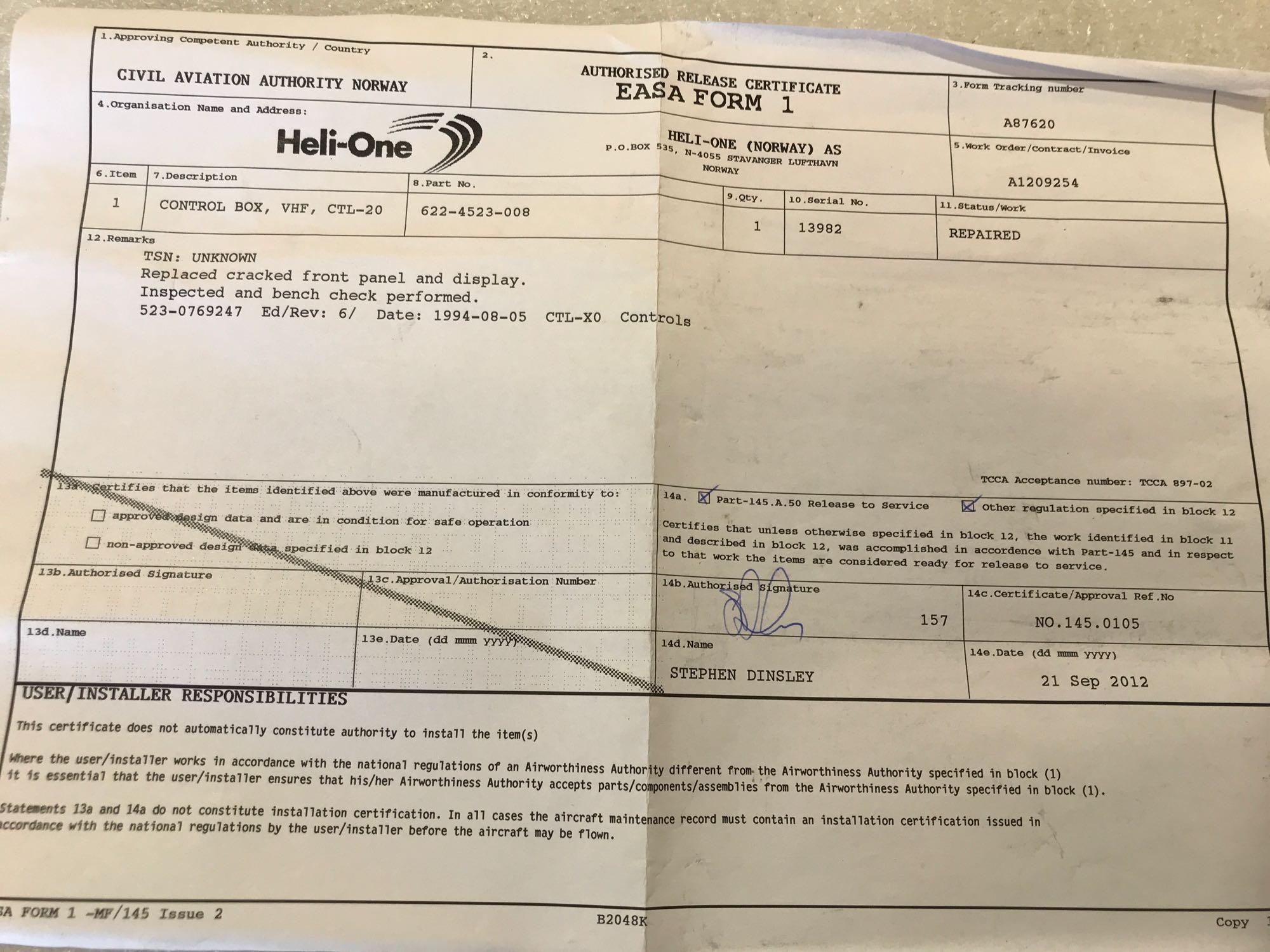 COLLINS CTL-20 VHF CONTROL HEADS 622-4523-008 (REPAIRED)