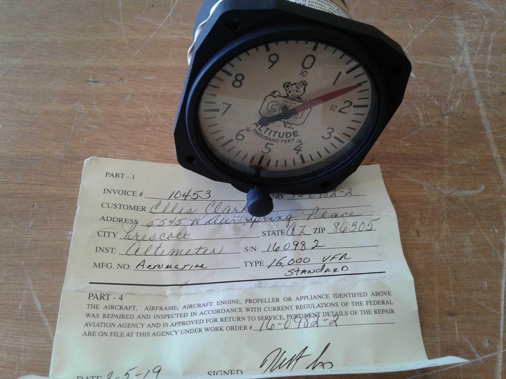 CUB ALTIMETERS KOLLSMAN 671 (OVERHAULED) & AI (INSPECTION PAPERWORK)