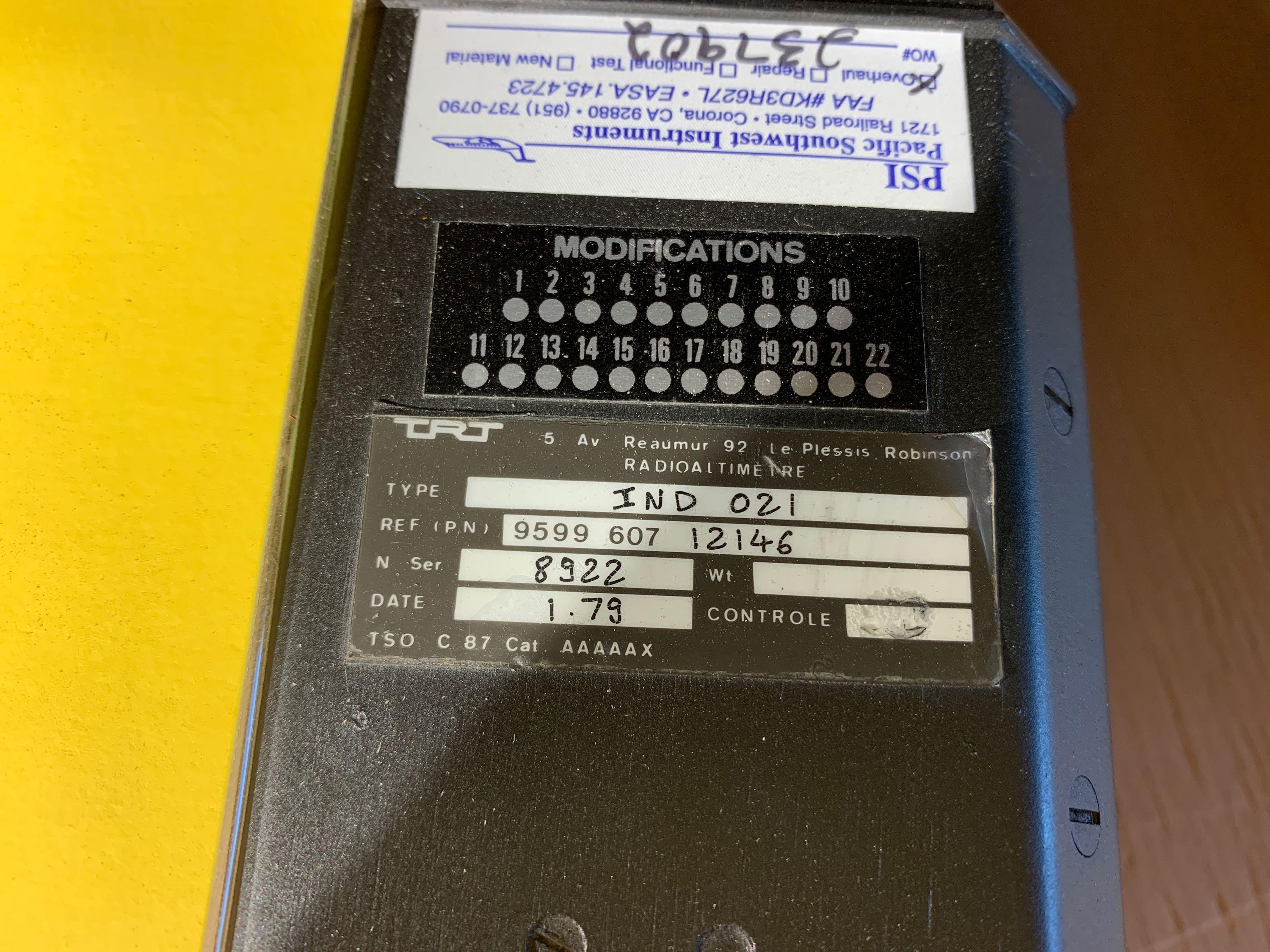 TRJ IND-021 RADIO ALTIMETER INDICATOR (1) 9599-607-12146, (1) 9599-607-12183