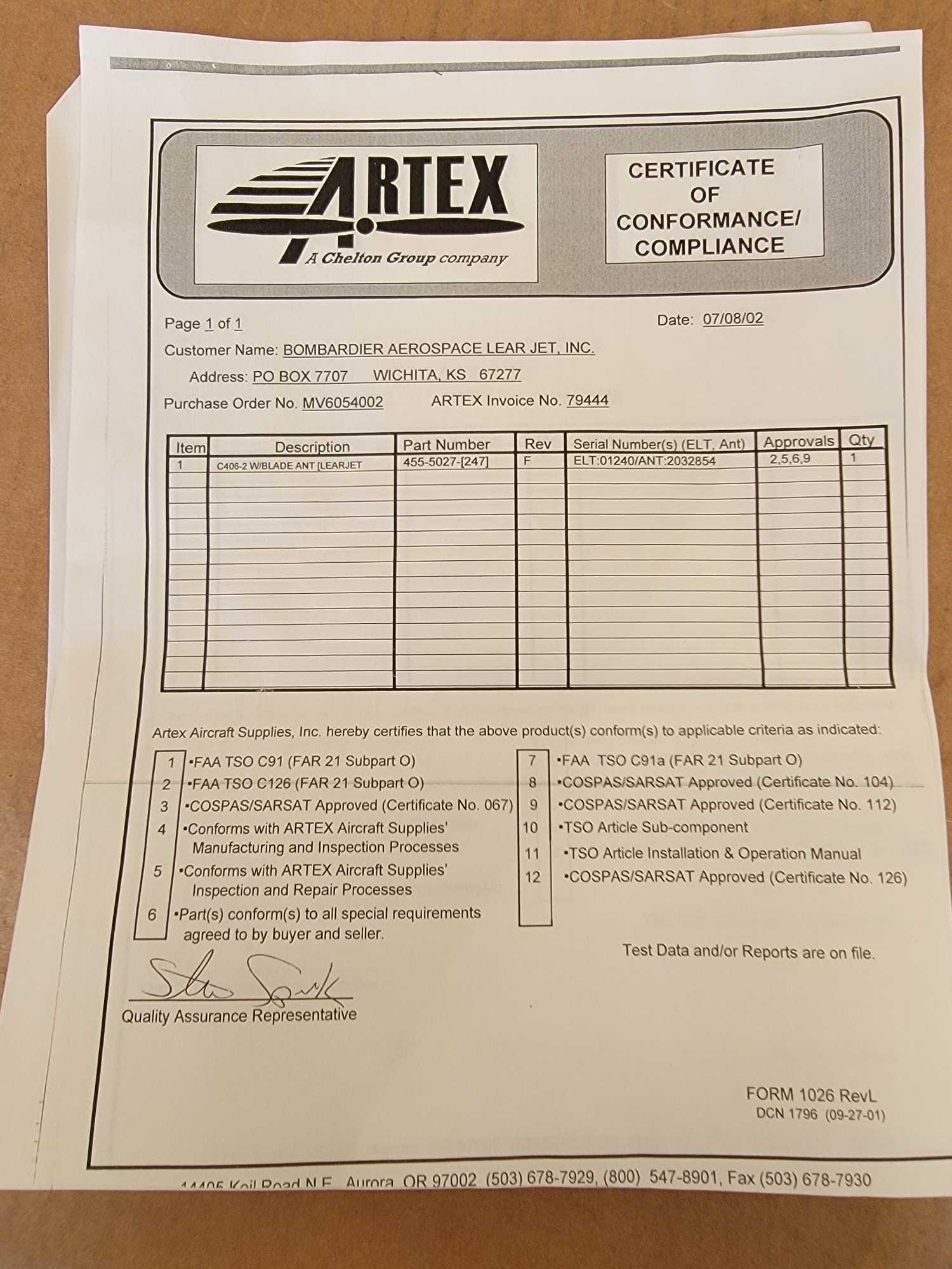 NEW ARTEX C406 ELT KIT WITH BLADE ANTENNA 455-5027