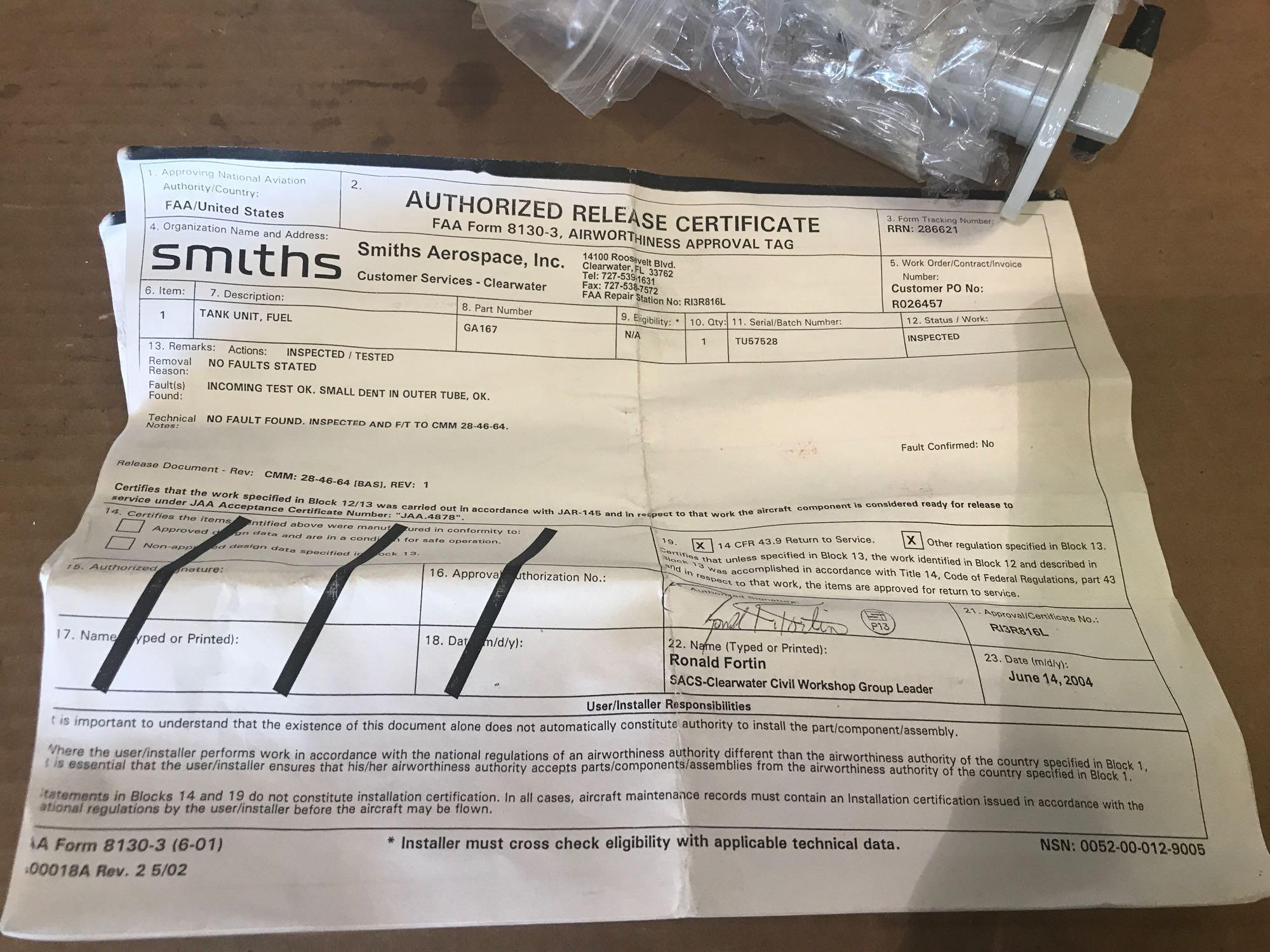 FUEL QTY TRANSMITTERS GA167 (INSPECTED)