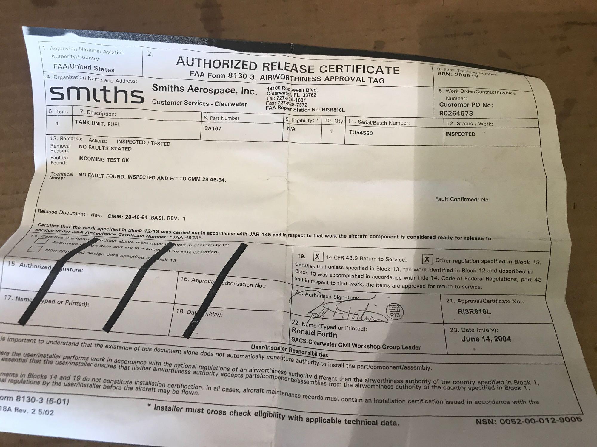 FUEL QTY TRANSMITTERS GA167 (INSPECTED)