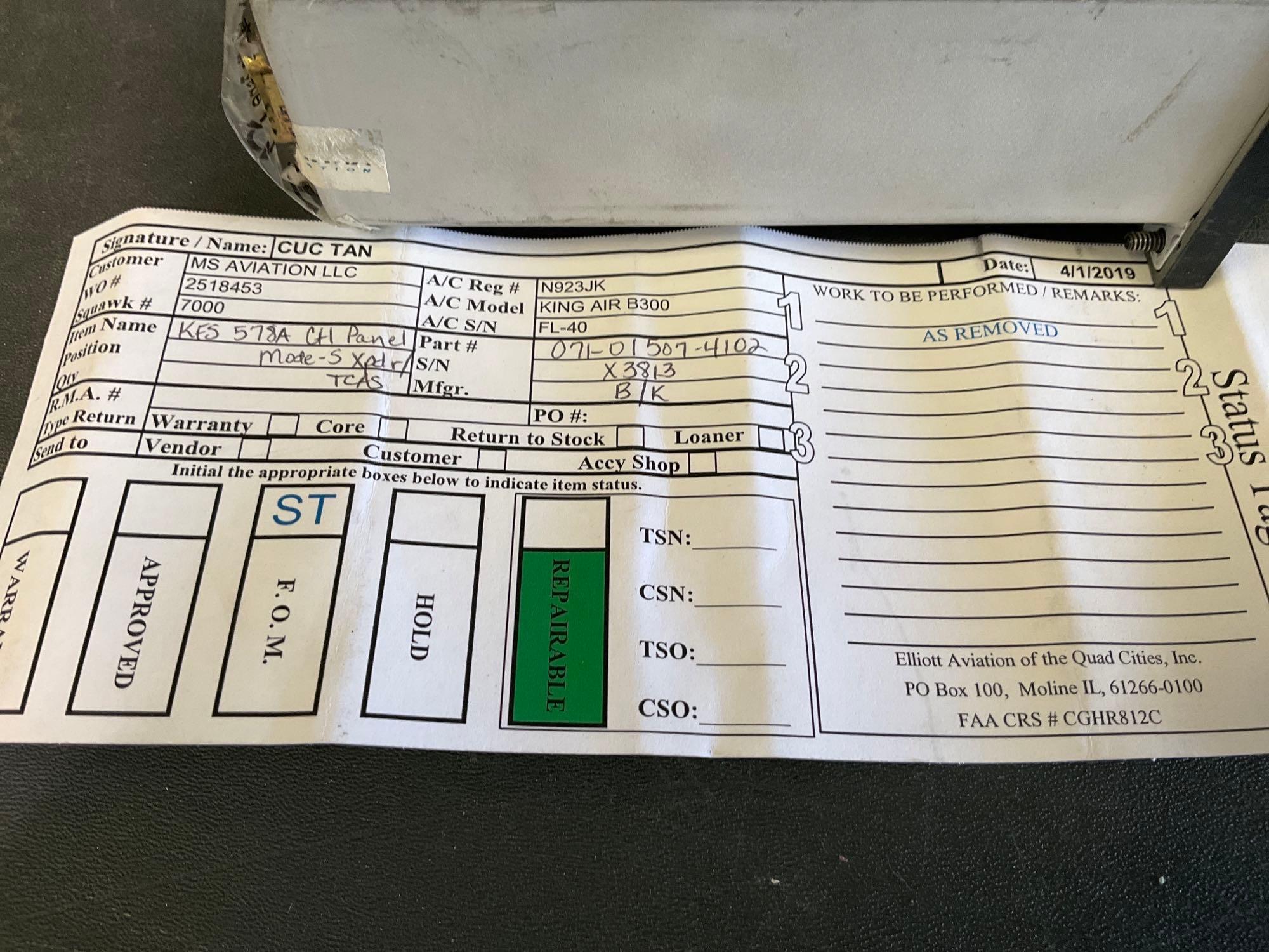 KING KFS-578A TCAS/TRANSPONDER CONTROLLER 071-01507-4102 (A/R)