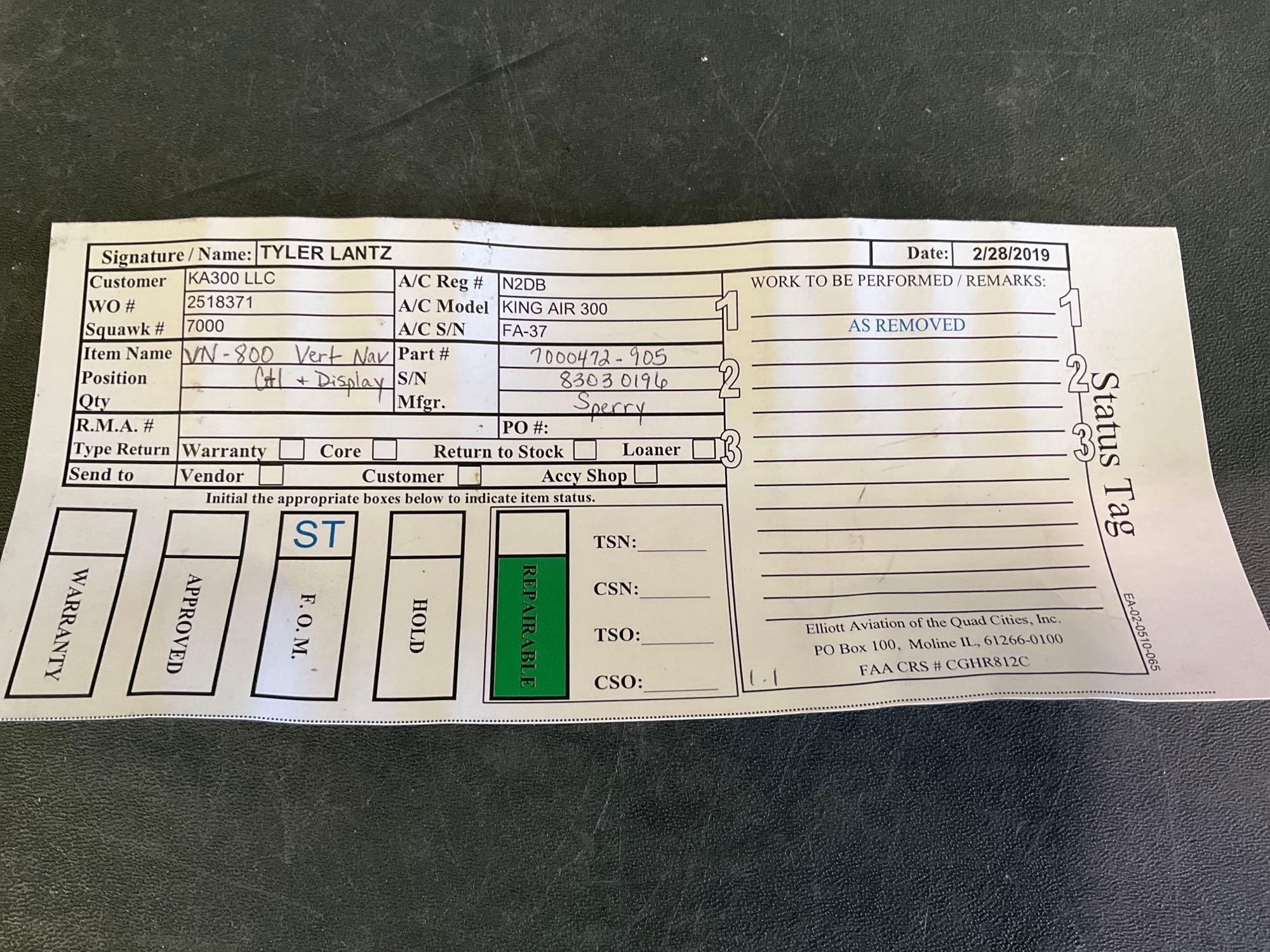 SPERRY VN-800 VERTICAL NAV CONTROLLER 7000472-905 (A/R)
