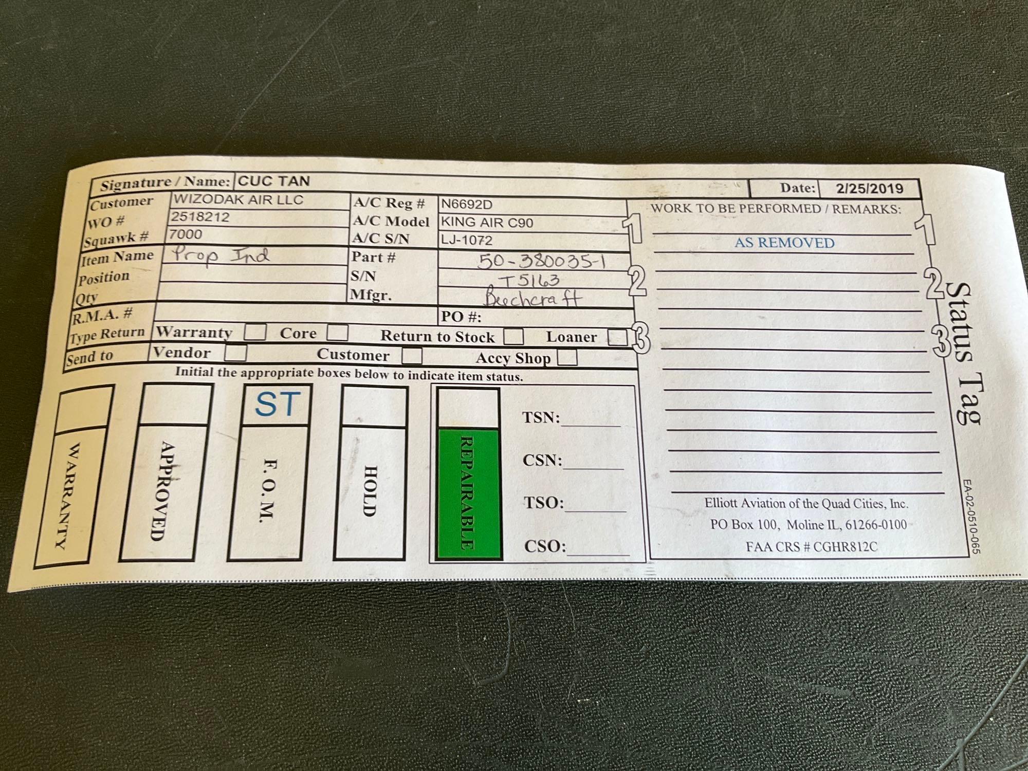 BEECHCRAFT PROP RPM INDICATORS 50-380035-1 & -5 (ALL A/R)
