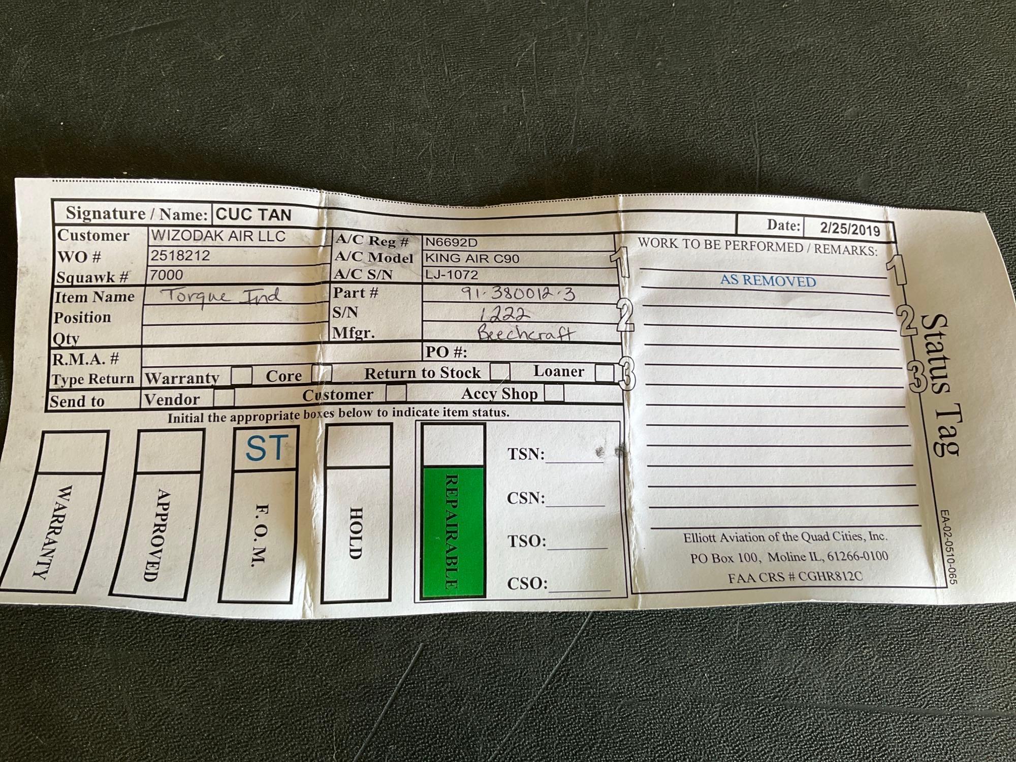 BEECHCRAFT TORQUE INDICATORS 91-380012-3 (BOTH A/R)