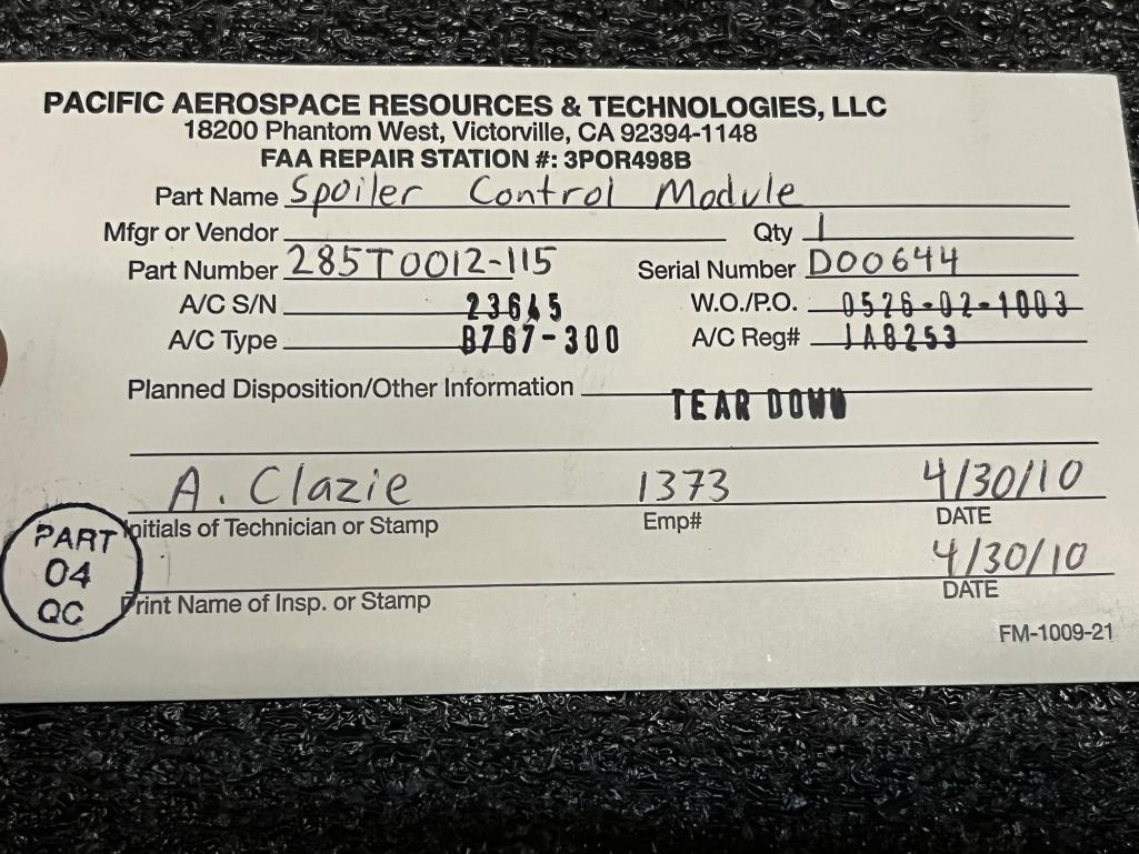B767 SPOILER CONTROL MODULES 285T0012-115