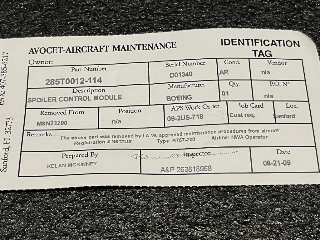 B767/B757 SPOILER CONTROL MODULES (2) 285T0012-110, (3) 285T0012-114, (1) 285T0012-116, (1)