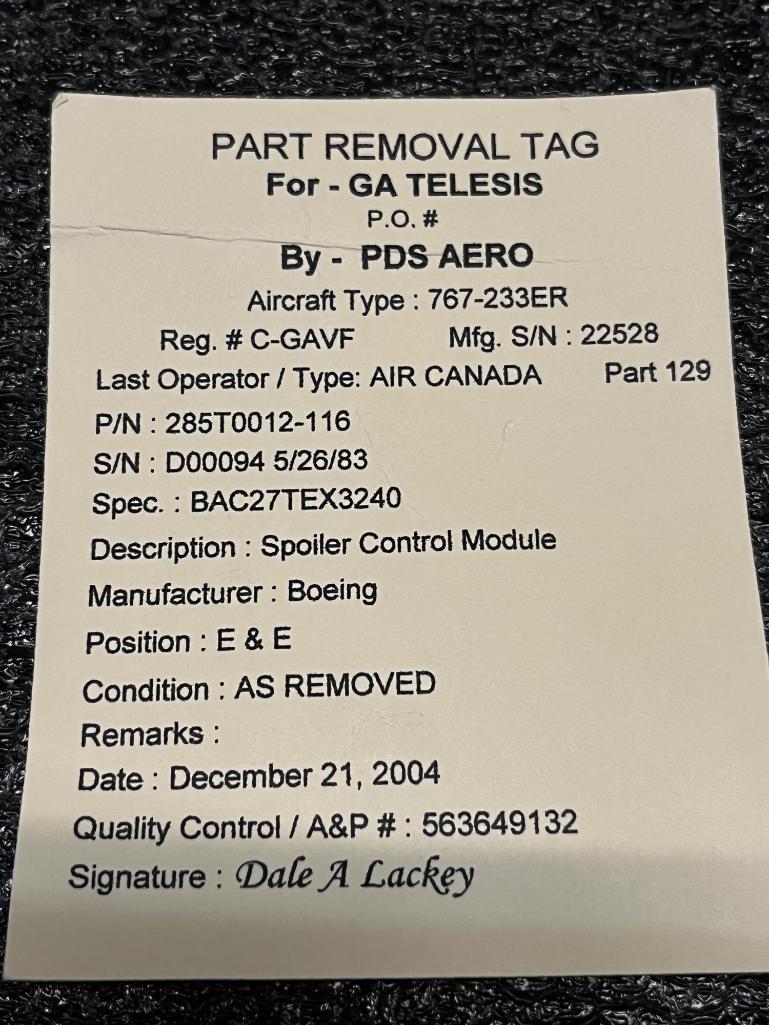 B767/B757 SPOILER CONTROL MODULES (2) 285T0012-110, (3) 285T0012-114, (1) 285T0012-116, (1)