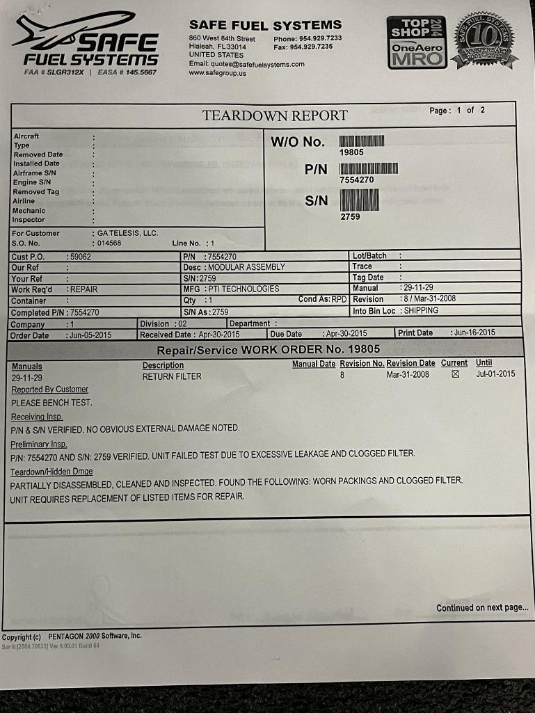 B747 HYDRAULIC MODULAR ASSY 7554270 (REPAIRED)