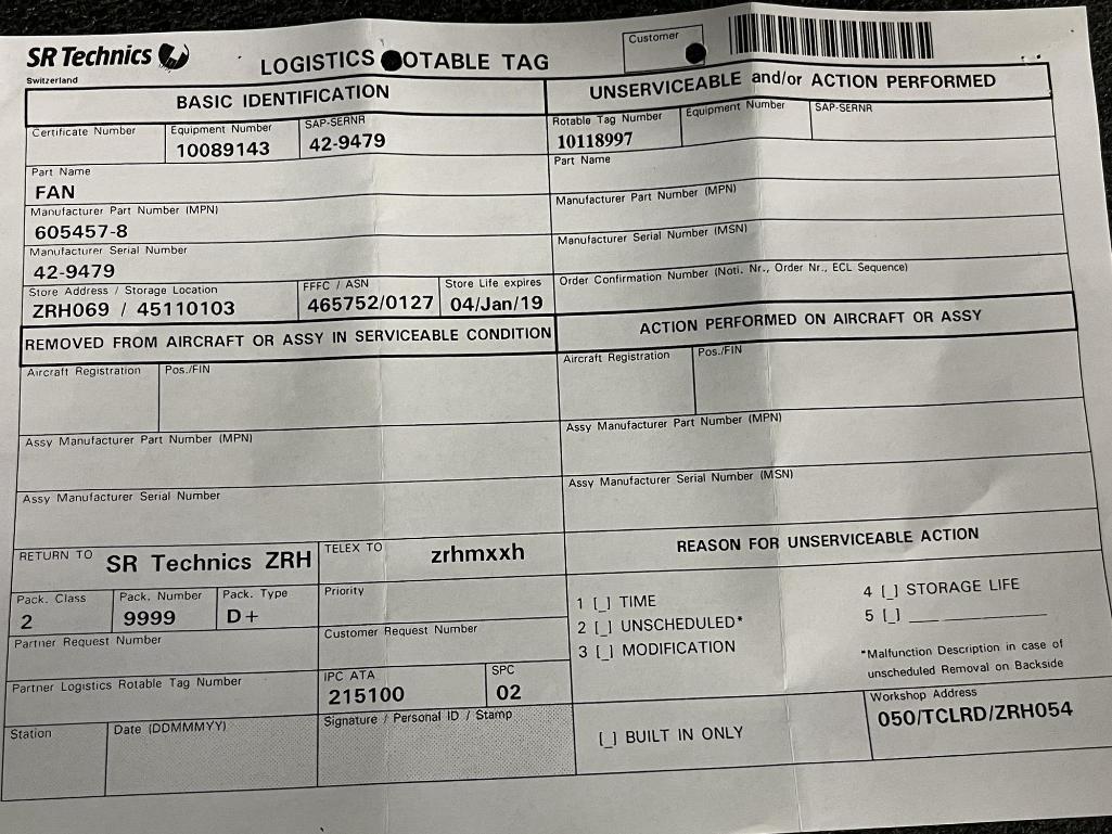 B767 FLIGHT DECK DISTRIBUTION FANS 605457-8 (REPAIRED)