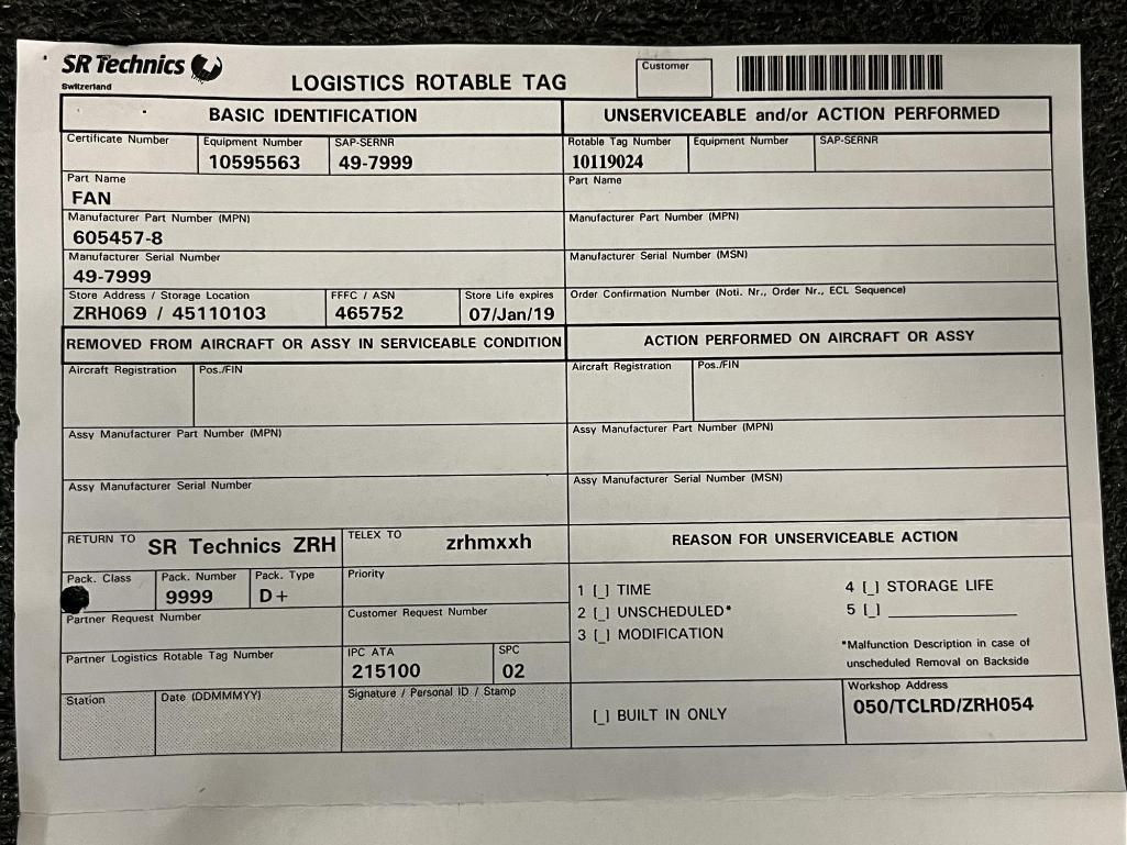 B767 FLIGHT DECK DISTRIBUTION FANS 605457-8 (REPAIRED)