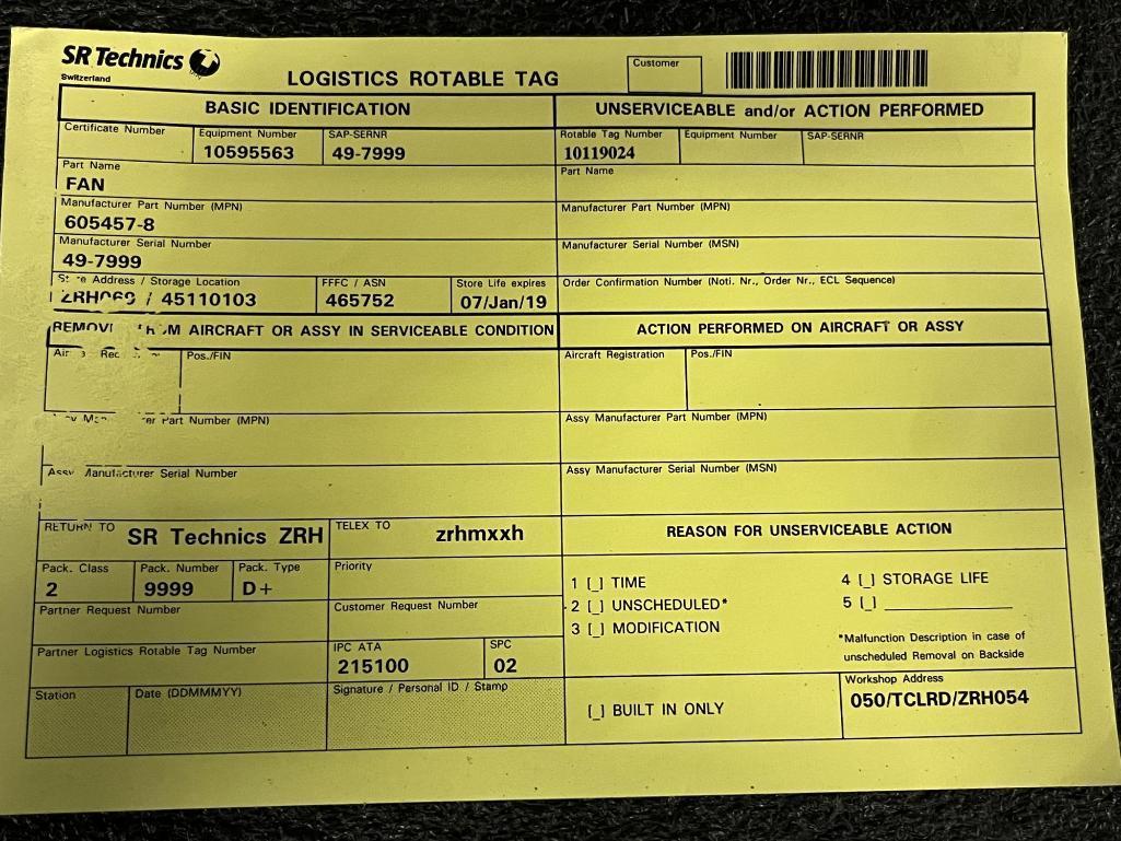 B767 FLIGHT DECK DISTRIBUTION FANS 605457-8 (REPAIRED)