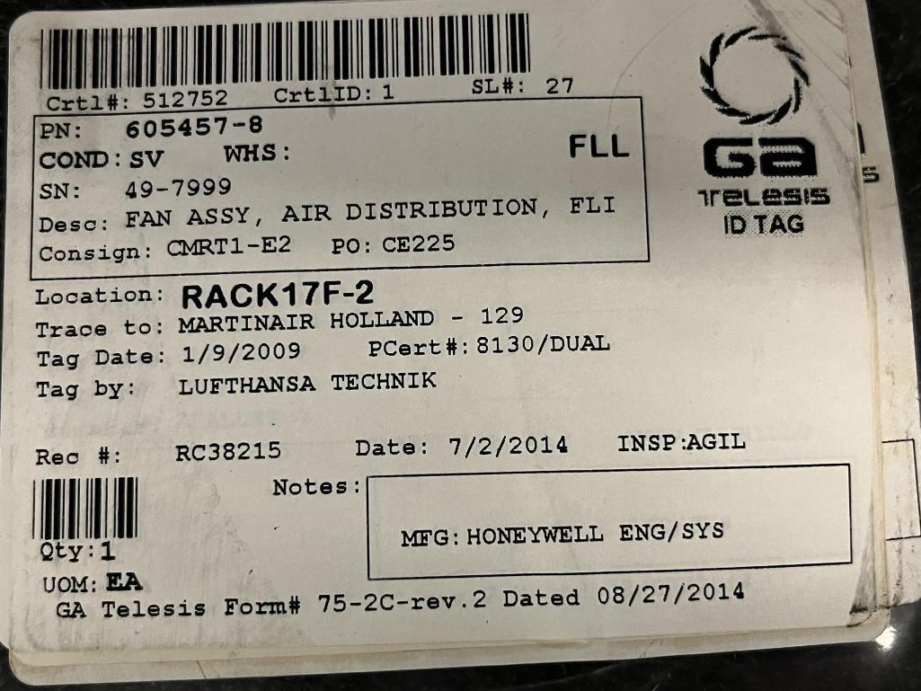 B767 FLIGHT DECK DISTRIBUTION FANS 605457-8 (REPAIRED)