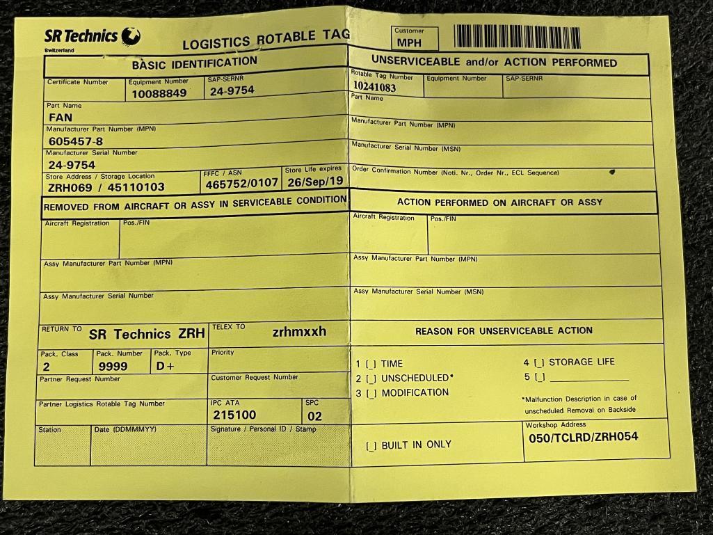B767 FLIGHT DECK DISTRIBUTION FANS 605457-8 (REPAIRED)