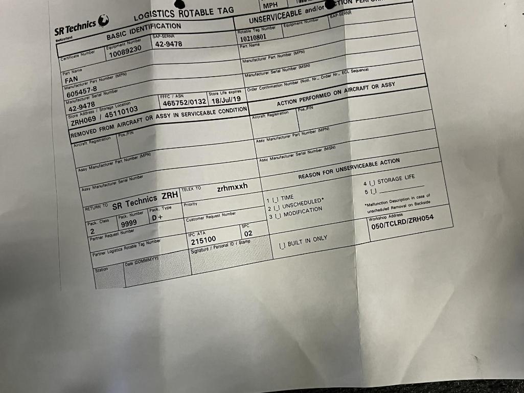 B767 FLIGHT DECK DISTRIBUTION FANS 605457-8 (REPAIRED)