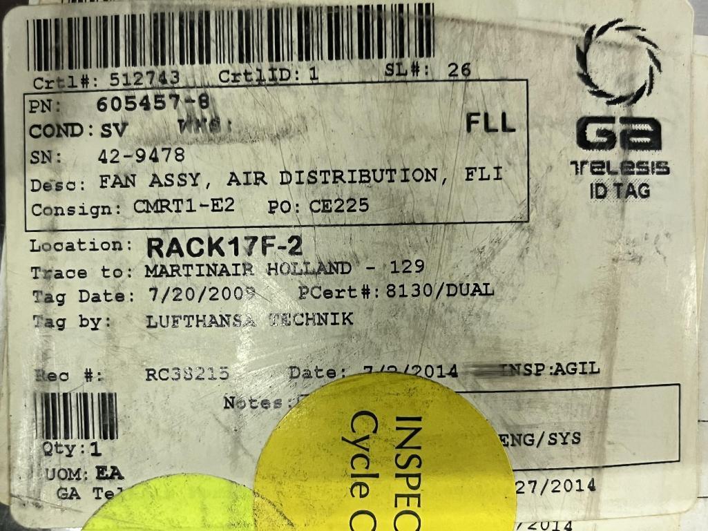 B767 FLIGHT DECK DISTRIBUTION FANS 605457-8 (REPAIRED)