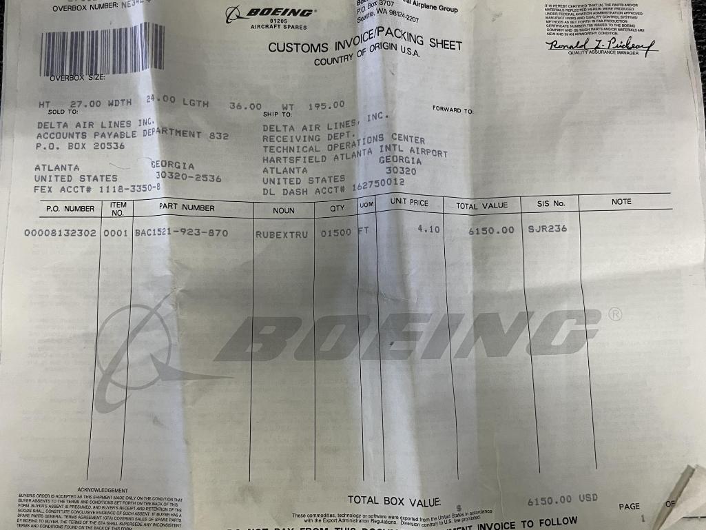 (LOT) B767/B737 EXTRUSION, ROD, & TRAY TABLES (3) 428445020537400, (1) 65-45166-8, (1)