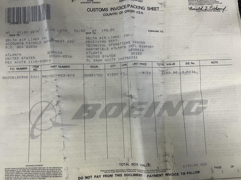 (LOT) B767/B737 EXTRUSION, ROD, & TRAY TABLES (3) 428445020537400, (1) 65-45166-8, (1)