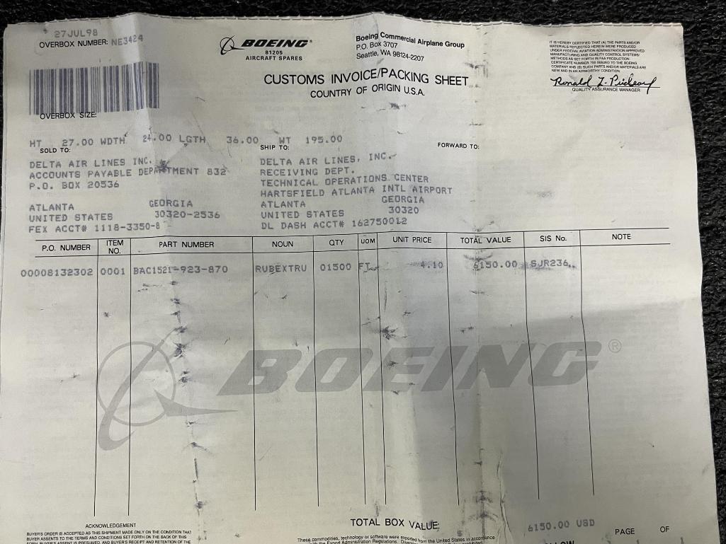 (LOT) B767/B737 EXTRUSION, ROD, & TRAY TABLES (3) 428445020537400, (1) 65-45166-8, (1)
