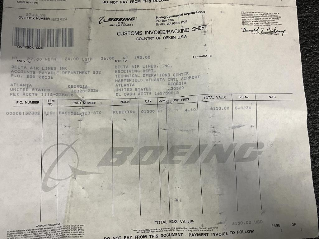 (LOT) B767/B737 EXTRUSION, ROD, & TRAY TABLES (3) 428445020537400, (1) 65-45166-8, (1)