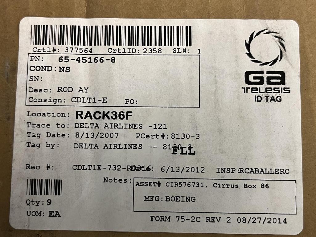 (LOT) B767/B737 EXTRUSION, ROD, & TRAY TABLES (3) 428445020537400, (1) 65-45166-8, (1)