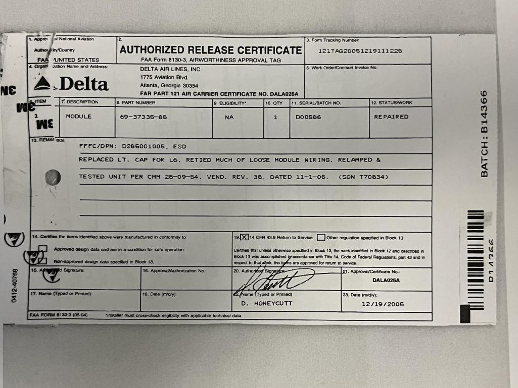 B737 FUEL MANAGEMENT CONTROL MODULE 69-37335-88 (INSPECTED)