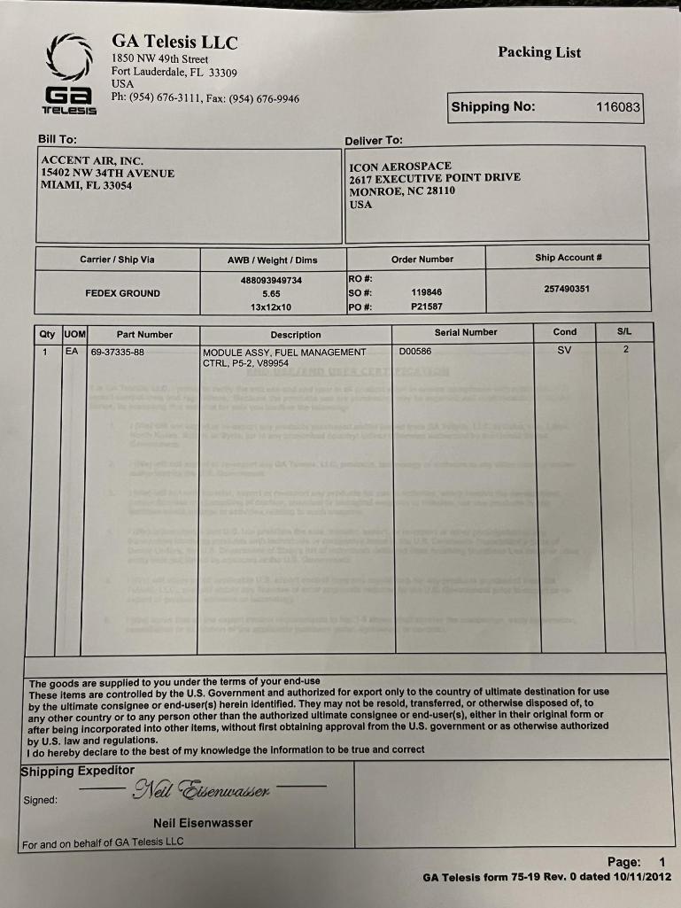 B737 FUEL MANAGEMENT CONTROL MODULE 69-37335-88 (INSPECTED)