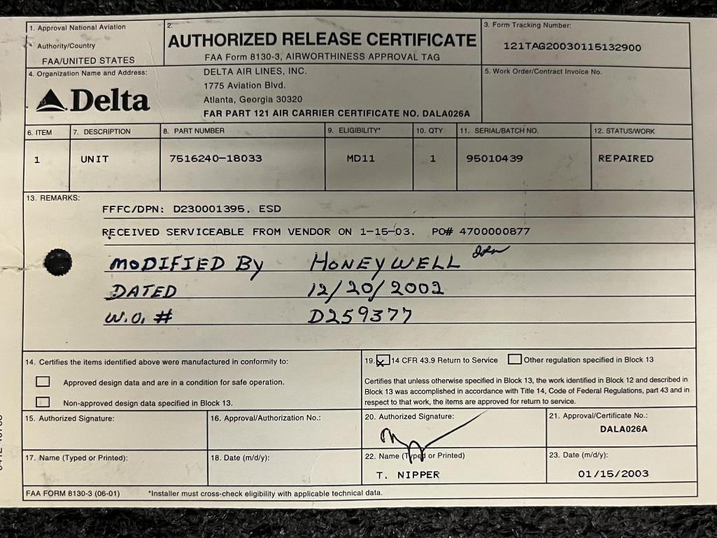 HONEYWELL RF-600 RADIO FREQUENCY UNITS 7516240-18033 (INSPECTED)