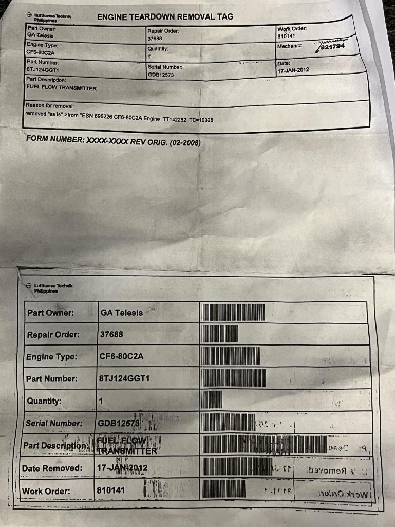 CF6 FUEL FLOW TRANSMITTERS 8TJ124GGT1 (1-REPAIRED, 2-INSPECTED/TESTED)