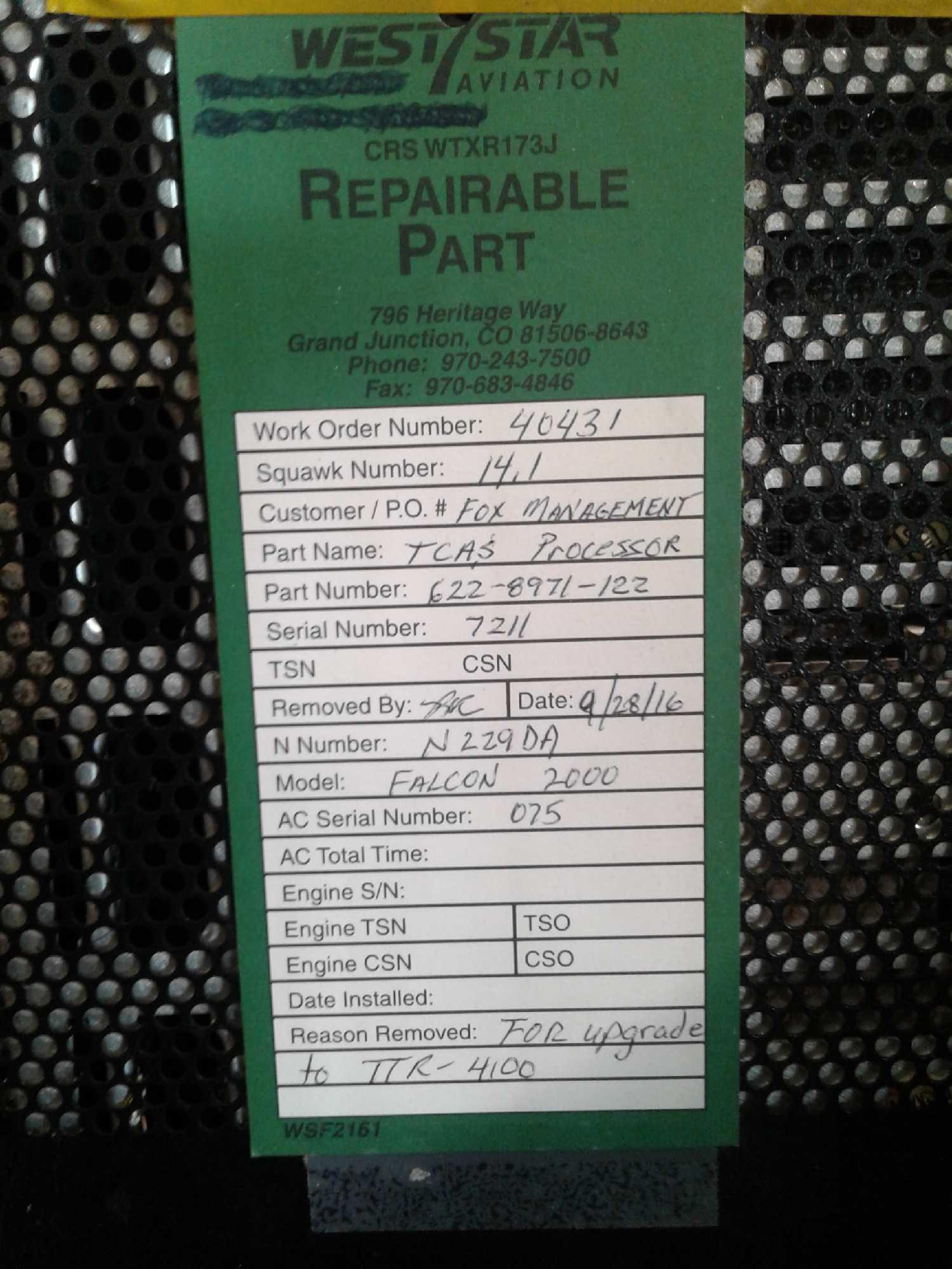 COLLINS TTR-920 TCAS TRANSCEIVER 622-8971-122 (REMOVED FOR UPGRADE)