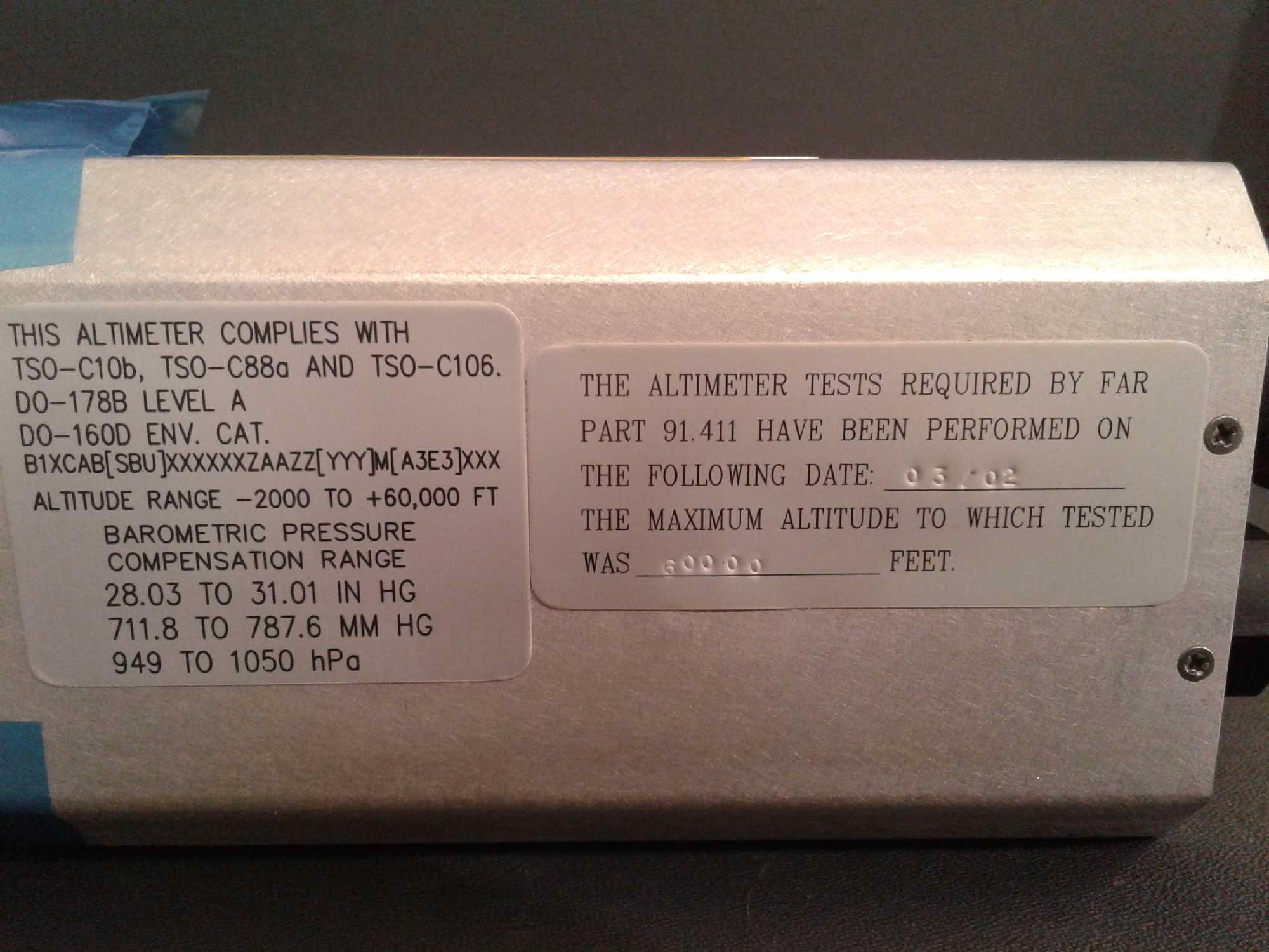 HONEYWELL AM-250 ALTIMETER WITH CITATION SB525-34-40 RVSM KIT, 70251N01D02, S/N 03020958BC