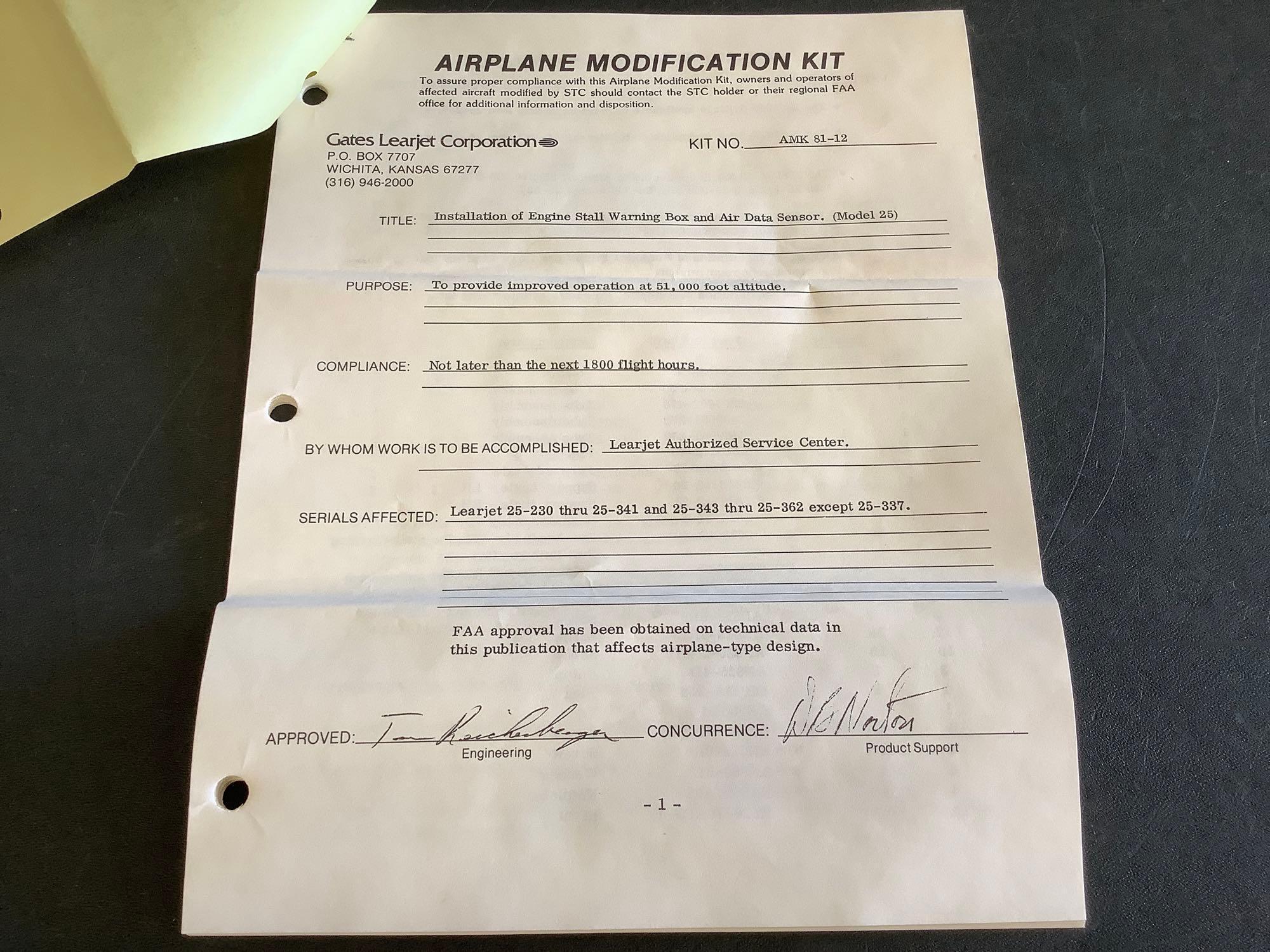 LEARJET ENGINE STALL WARNING BOX/AIR DATA SENSOR INSTALL KITS