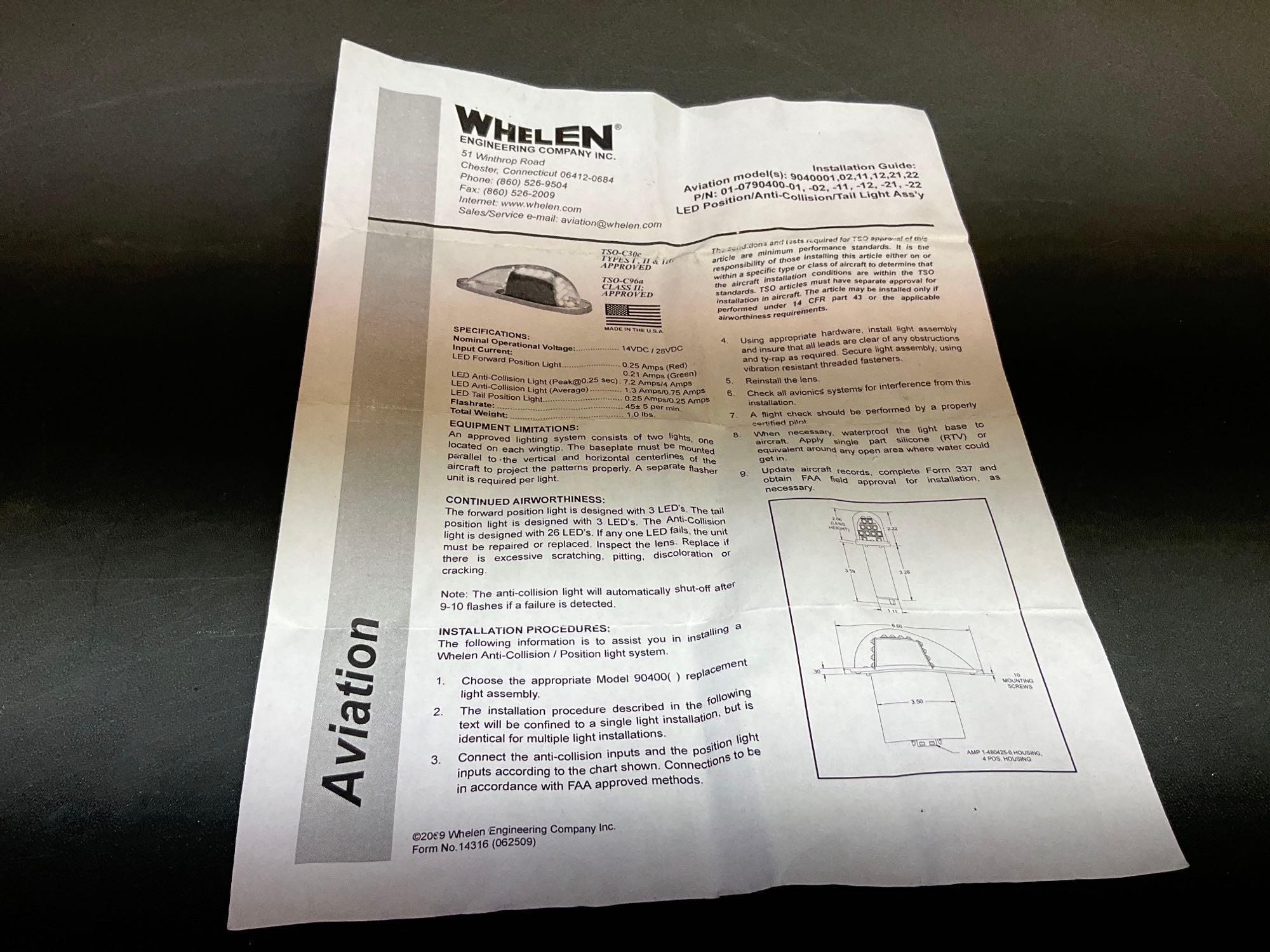 WHELEN LED POSITION LIGHT 01-0790400-02 (APPEARS NEW/REPAIRED BUT NO PAPERWORK)