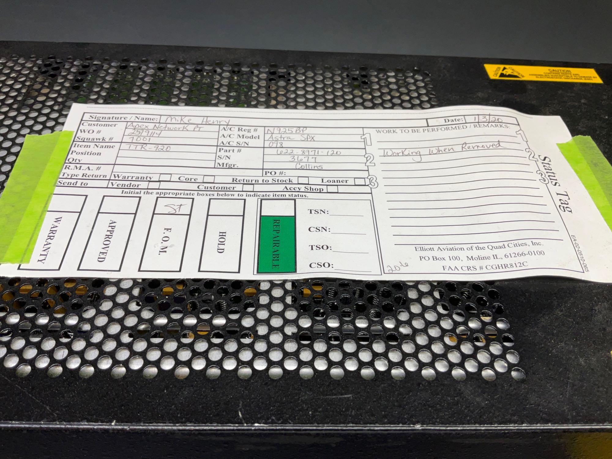 COLLINS TTR-920 TCAS TRANSCEIVER 622-8971-120 (WWR)